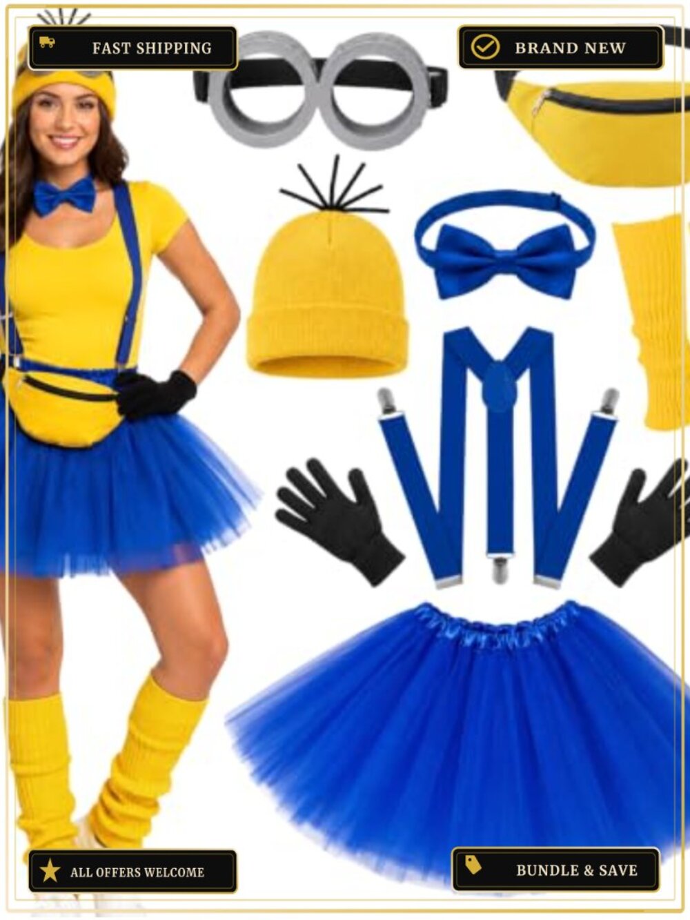 10Pc Halloween Costume Accessory Set Tutu Suspenders Cosplay Dress Up Kit